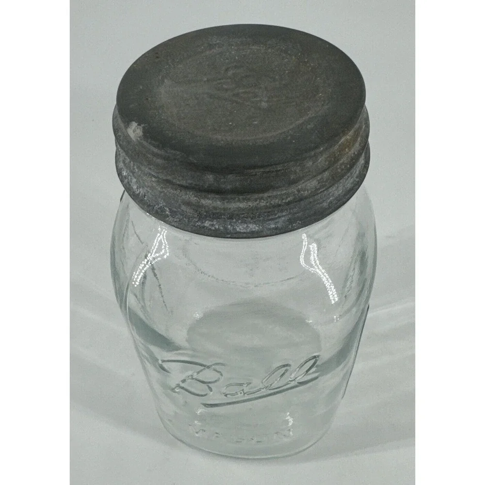 Ball Mason Canning Jar Qt Blue Tint Glass Measure Sculptured 62 C10‎ w/Zinc Lid